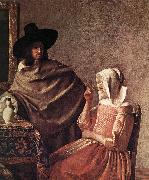 VERMEER VAN DELFT, Jan A Lady Drinking and a Gentleman (detail) ar oil painting reproduction